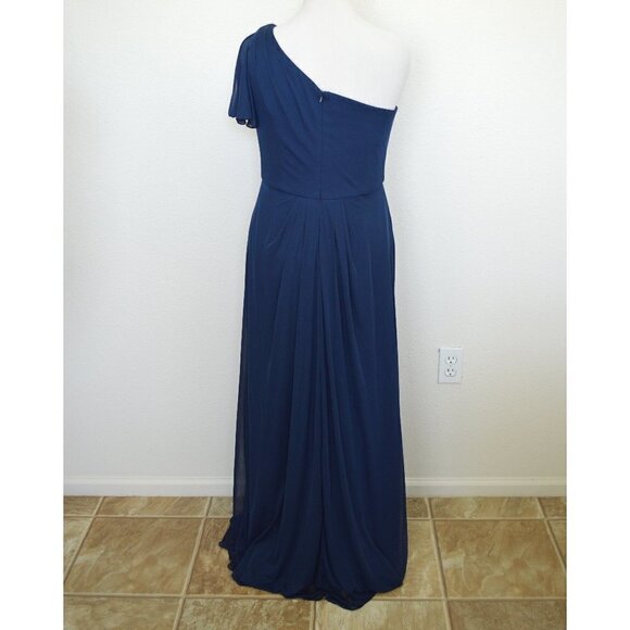 David's Bridal MARINE Asymmetrical Neck Mesh Dress - Picture 5 of 9